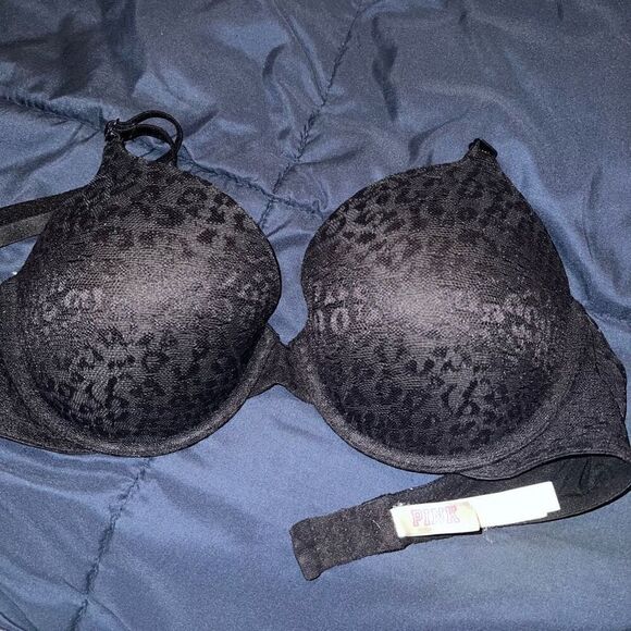 Victoria’s Secret PINK WEAR EVERYWHERE T-SHIRT LIGHTLY LINED BRA black 36D - Picture 2 of 5